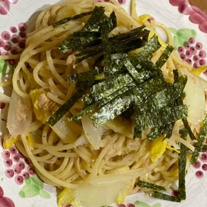 ツナと白菜とたまねぎの和風パスタ